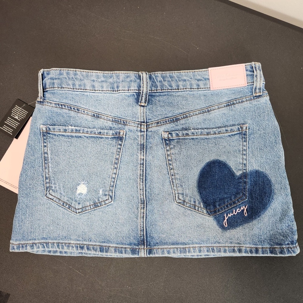 JUICY COUTURE HIGH WAISTED DENIM‎ Blue MINI SKIRT Sz 3 NWT